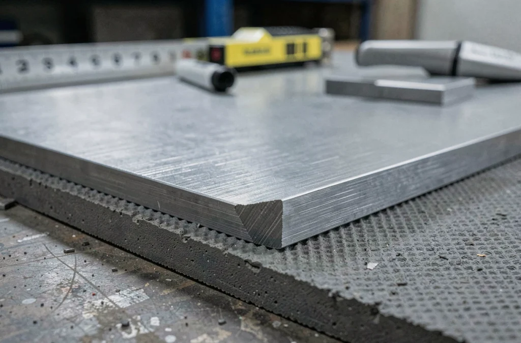 Gros plan sur l'épaisseur et la texture de surface d'une tôle acier 2 mm