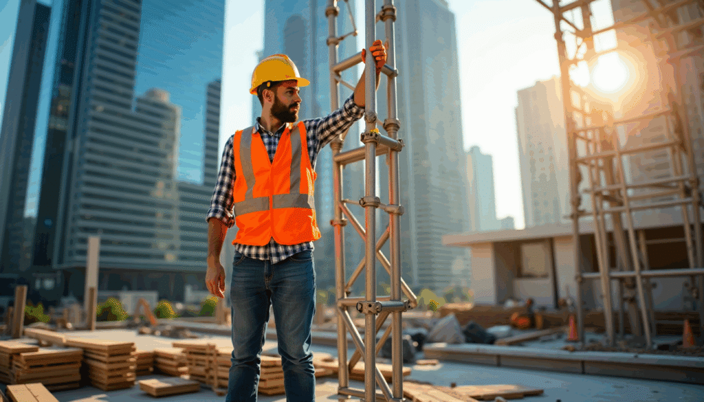 Illustration d’un échafaudage télescopique sur un chantier