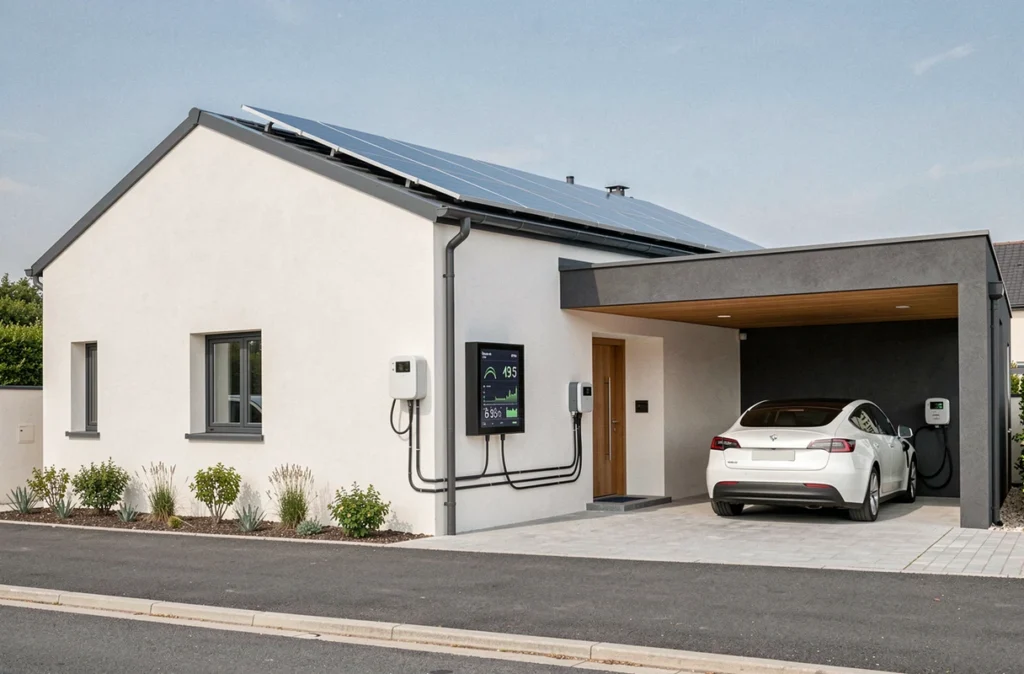 Maison individuelle à Montpellier équipée de panneaux solaires en autoconsommation par Sa.Yag avec borne de recharge véhicule électrique